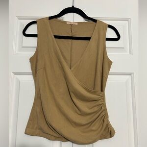 Vintage Y2K Forever 21 Tan Brushed Microfibre Sleeveless Wrap Blouse